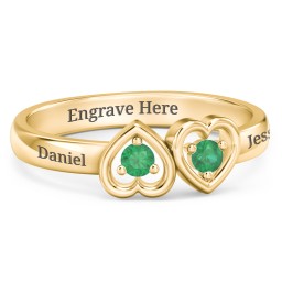 Inverted Kissing Hearts Ring in 18K Gold Plated Silver with Emerald
