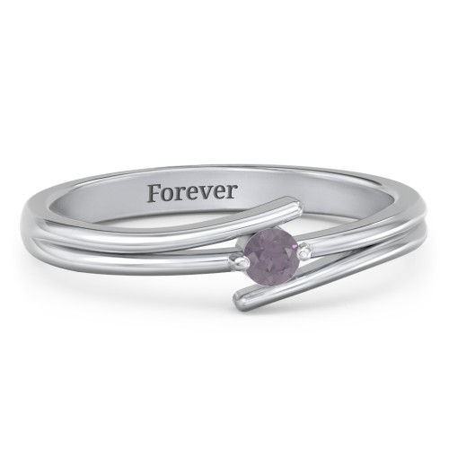 Double Line Bypass Ring – Sterling Silver with Alexandrite