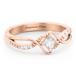 Solitaire Princess Cut Ring with Twisted Split Shank and Accents