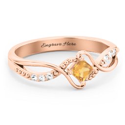 Solitaire Princess Cut Ring with Twisted Split Shank and Accents