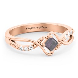 Solitaire Princess Cut Ring with Twisted Split Shank and Accents