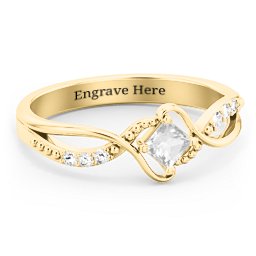 Solitaire Princess Cut Ring with Twisted Split Shank and Accents