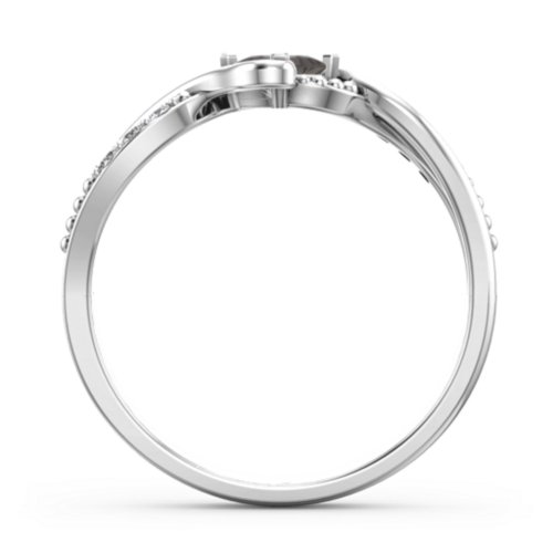 Solitaire Princess Cut Ring with Twisted Split Shank and Accents – Sterling Silver with Smokey Quartz and Cubic Zirconia