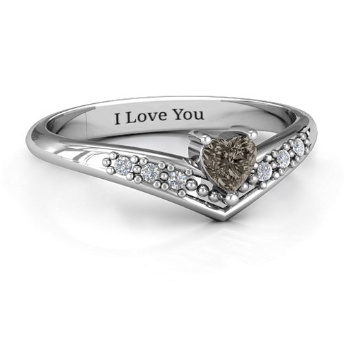 V-Accented Heart Ring