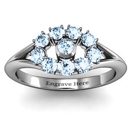 3 to 10 Stone "Solar" Ring in 925 Sterling Silver with Aquamarine