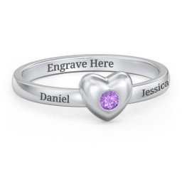 Solid Heart with Gemstone Ring