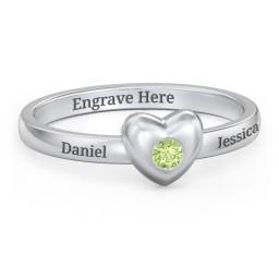 Solid Heart with Gemstone Ring