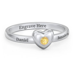 Solid Heart with Gemstone Ring