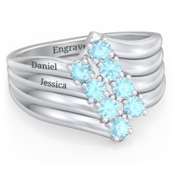 8 Stone Wave Ring in 925 Sterling Silver with Blue Topaz