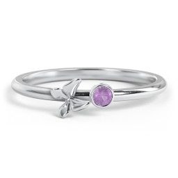 Stacking Butterfly Ring with Bezeled Gemstone in 925 Sterling Silver with Amethyst