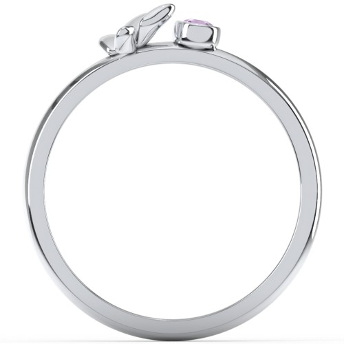 Stacking Butterfly Ring with Bezeled Gemstone – Sterling Silver with Amethyst