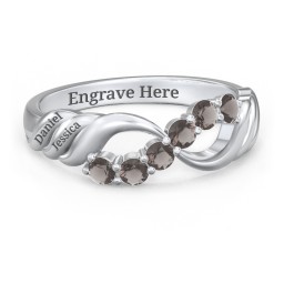 Engravable Infinity Wave Ring with Gemstones in 925 Sterling Silver with Smokey Quartz