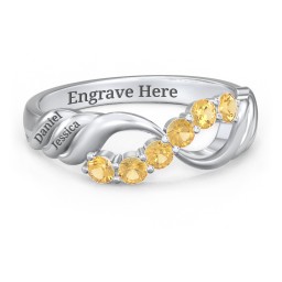 Engravable Infinity Wave Ring with Gemstones in 925 Sterling Silver with Citrine