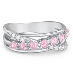 7 Stone Crossover Ring with Accents