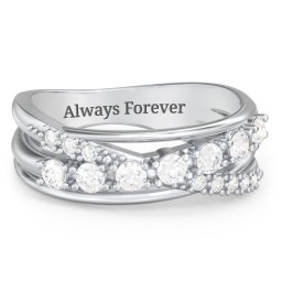 7 Stone Crossover Ring with Accents in 925 Sterling Silver with Diamond