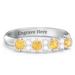 4 Stone Semi-Bezel Ring with Accents in 925 Sterling Silver with Citrine and White Premium Zirconia