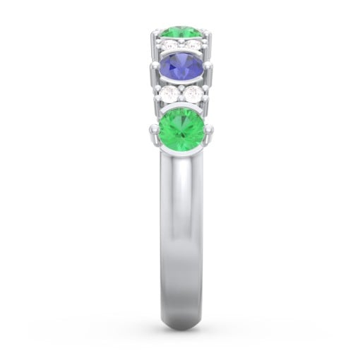 6 Stone Semi-Bezel Ring with Accents