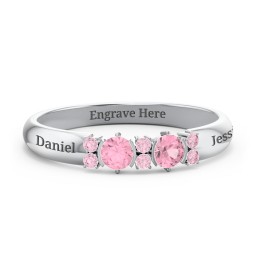 Twin Circular Half Bezel Twin Accent Ring in 925 Sterling Silver with Pink Tourmaline and Fancy Pink Premium Zirconia
