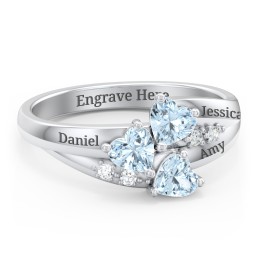 Heart Cluster Ring with Accents in 925 Sterling Silver with Cubic Zirconia and Aquamarine