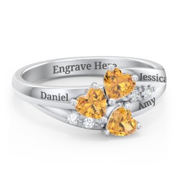 Heart Cluster Ring with Accents in 925 Sterling Silver with Cubic Zirconia and Citrine