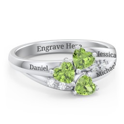 Heart Cluster Ring with Accents in 925 Sterling Silver with Diamond and Peridot