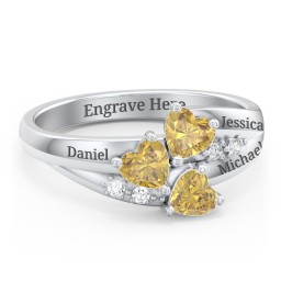 Heart Cluster Ring with Accents in 925 Sterling Silver with Citrine