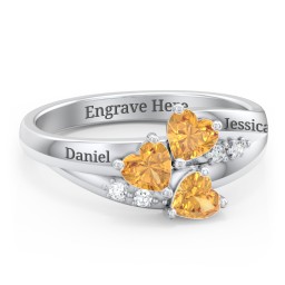 Heart Cluster Ring with Accents in 925 Sterling Silver with Citrine