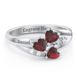 Heart Cluster Ring with Accents in 925 Sterling Silver with Garnet