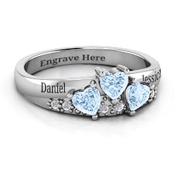 Tripartite Heart Gemstone Ring with Accents in 925 Sterling Silver with Aquamarine