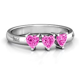 Triple Heart Stone Ring in 925 Sterling Silver with Pink Tourmaline