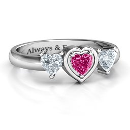 Heart Stone with Twin Heart Accents Ring in 925 Sterling Silver