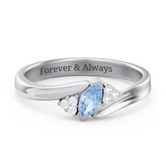 Twisted Marquise Ring with Shoulder Accents – 10K White Gold with Blue Topaz and White Premium Zirconia