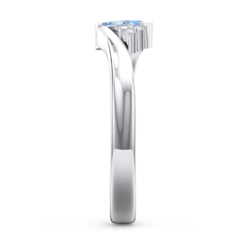 Twisted Marquise Ring with Shoulder Accents – 10K White Gold with Blue Topaz and White Premium Zirconia
