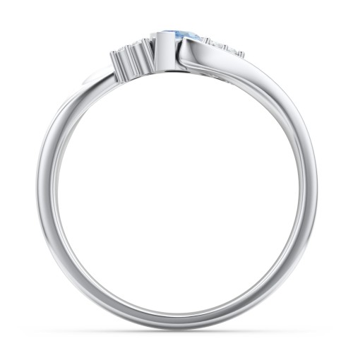 Twisted Marquise Ring with Shoulder Accents – 10K White Gold with Blue Topaz and White Premium Zirconia