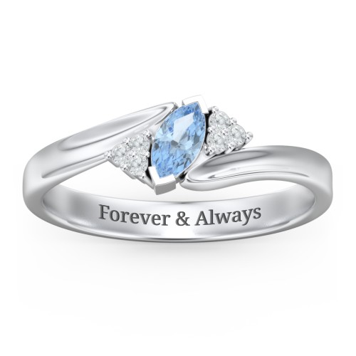 Twisted Marquise Ring with Shoulder Accents – 10K White Gold with Blue Topaz and White Premium Zirconia