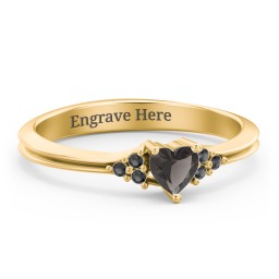Narrow Heart Ring with Shoulder Accents in 18K Gold Plated Silver