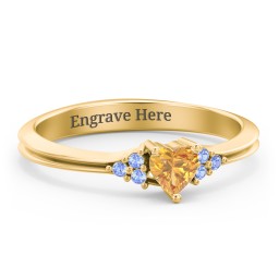 Narrow Heart Ring with Shoulder Accents in 18K Gold Plated Silver with Citrine and Fancy Blue Premium Zirconia