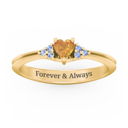 Narrow Heart Ring with Shoulder Accents – 18K Gold Plated Silver with Citrine and Fancy Blue Premium Zirconia