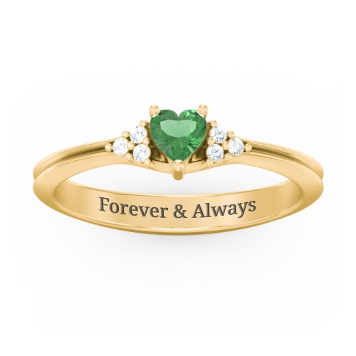 Narrow Heart Ring with Shoulder Accents – 18K Gold Plated Silver with Emerald and White Premium Zirconia