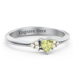 Narrow Heart Ring with Shoulder Accents in 925 Sterling Silver with Peridot and Fancy Yellow Premium Zirconia