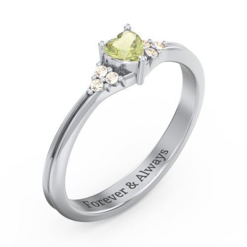 Narrow Heart Ring with Shoulder Accents – Sterling Silver with Peridot and Fancy Yellow Premium Zirconia