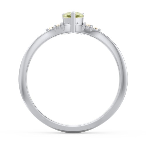 Narrow Heart Ring with Shoulder Accents – Sterling Silver with Peridot and Fancy Yellow Premium Zirconia