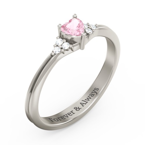 Narrow Heart Ring with Shoulder Accents – 10K White Gold with Pink Tourmaline and White Premium Zirconia
