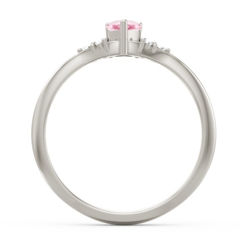 Narrow Heart Ring with Shoulder Accents – 10K White Gold with Pink Tourmaline and White Premium Zirconia