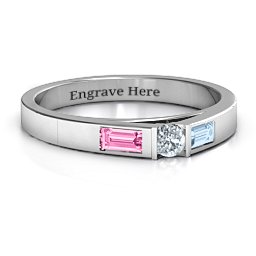 Solitaire Bridge Ring with Baguette Accents in 10K Solid White Gold