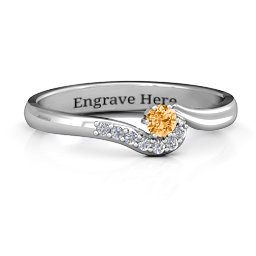 Solitaire Wave Ring with Stone Accents in 925 Sterling Silver with Citrine and Cubic Zirconia