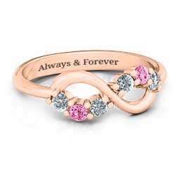 Split Infinity Ring in 10K Solid Rose Gold with Cubic Zirconia and Pink Tourmaline