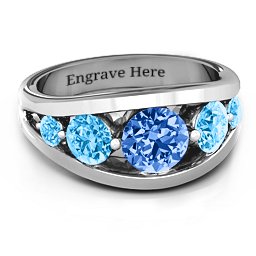 5 Stone Split Shank Ring in 925 Sterling Silver with Fancy Blue Premium Zirconia and Blue Topaz