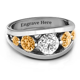 5 Stone Split Shank Ring in 925 Sterling Silver with White Premium Zirconia and Citrine