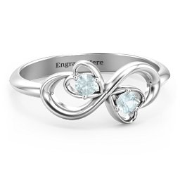 Pair of Hearts Infinity Ring with Gemstones in 925 Sterling Silver